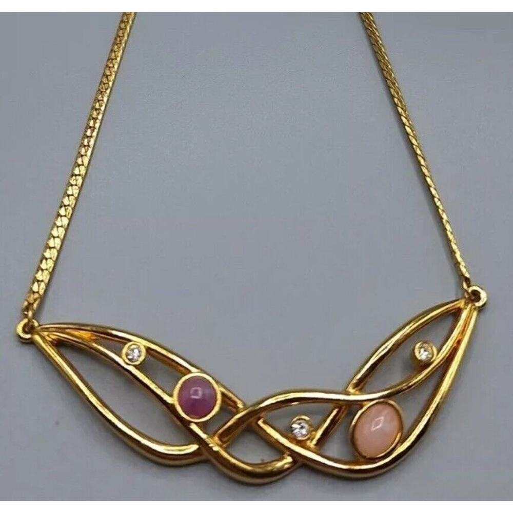 Vintage Unsigned Avon 1991 Stone Rhinestones Gold Tone Bar Necklace